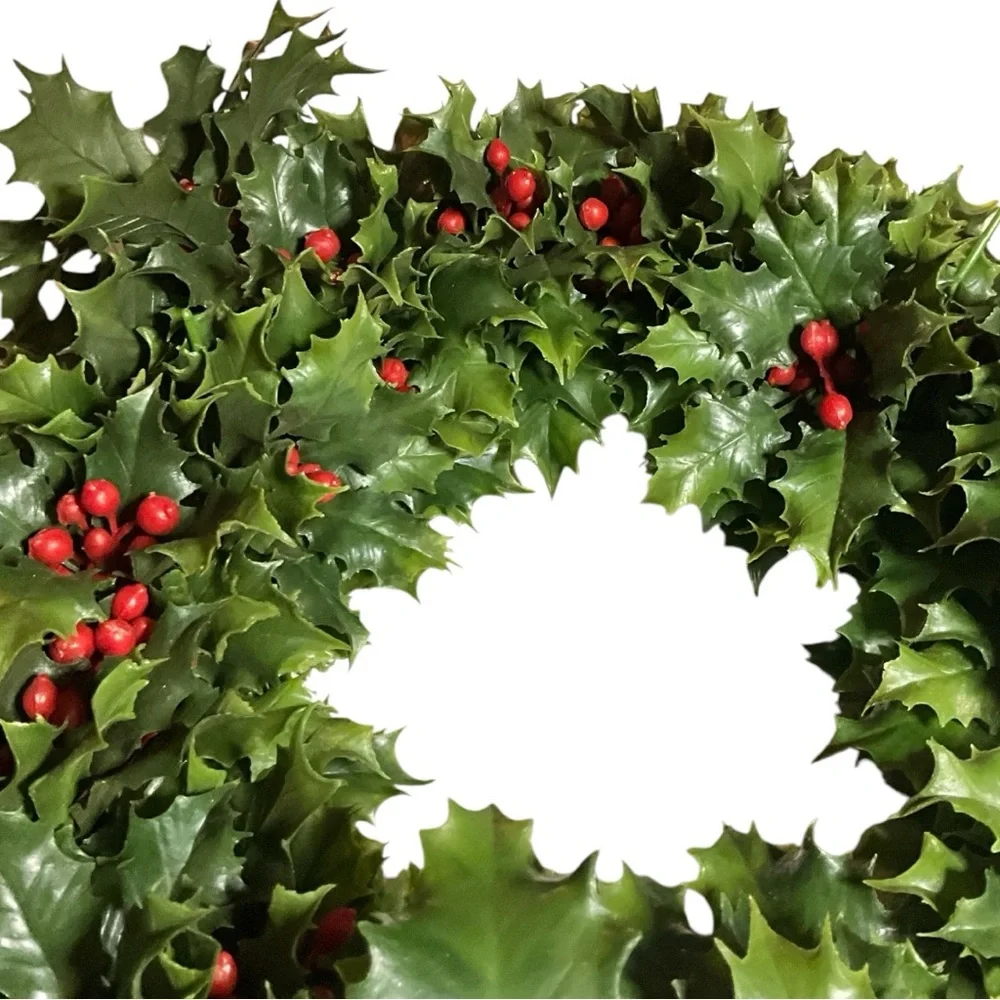 Festive Green and Red Holiday Holly Berry Plastic Wreath